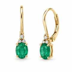 10K Yellow Gold Emerald Leverback Earrings
