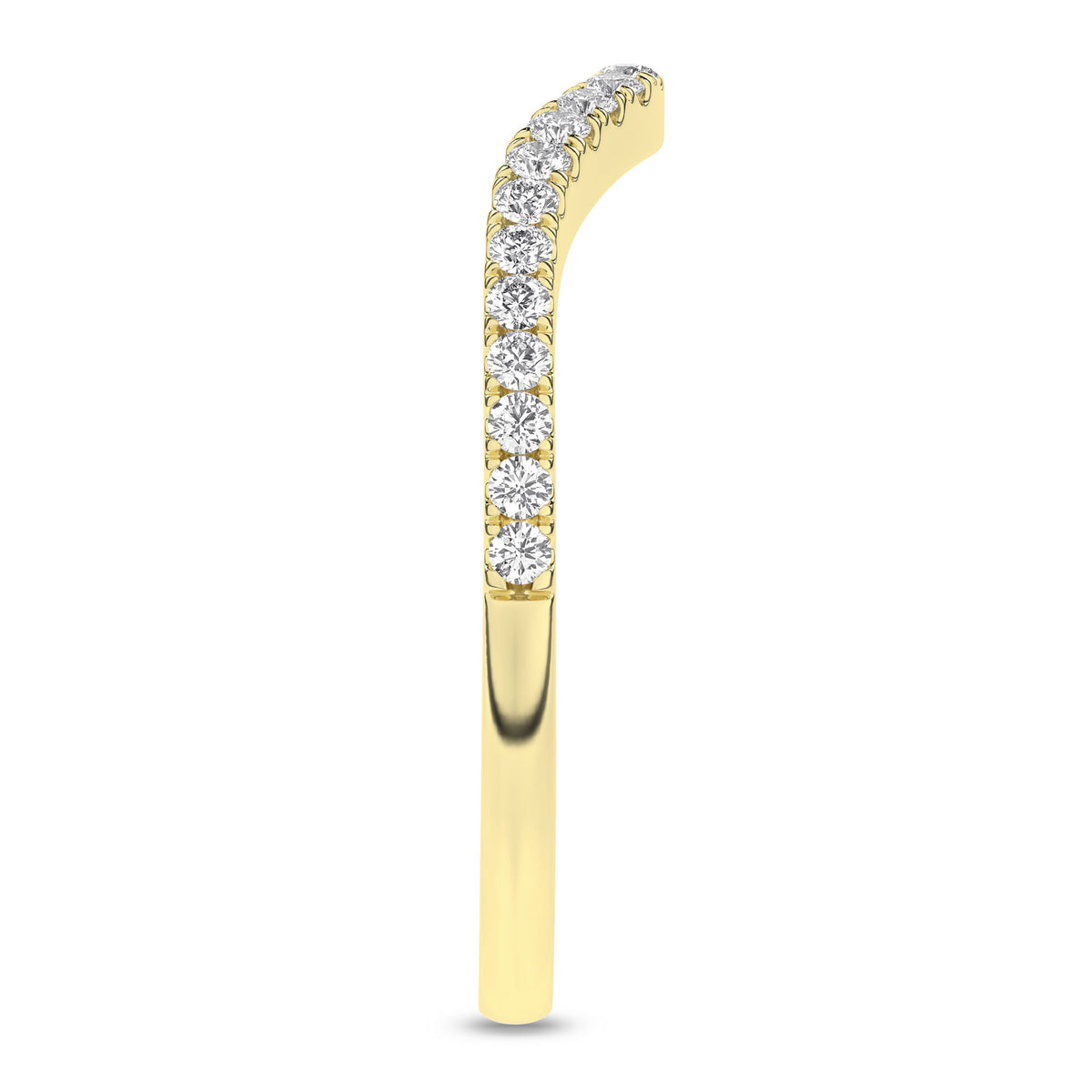 14K Yellow Gold Curved Diamond Wedding Band