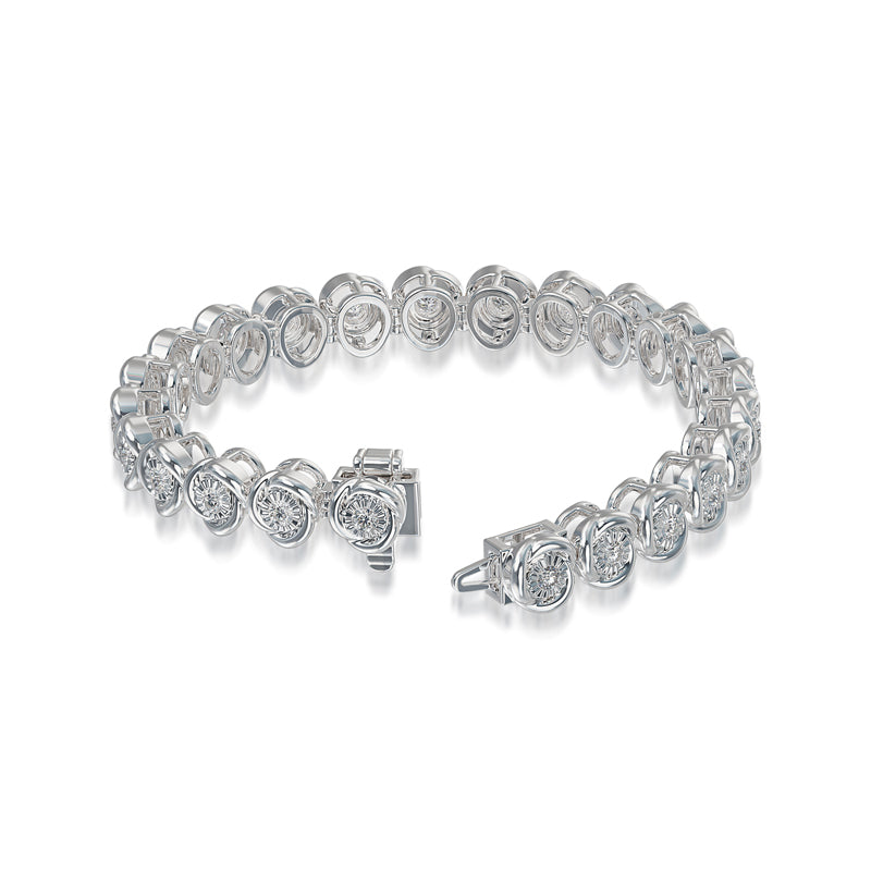 Sterling Silver Diamond Bezel Set Illusion Bracelet
