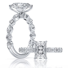 14K White Gold Lab Grown 100-Facet Radiant Diamond Engagement Ring with Diamond Accents