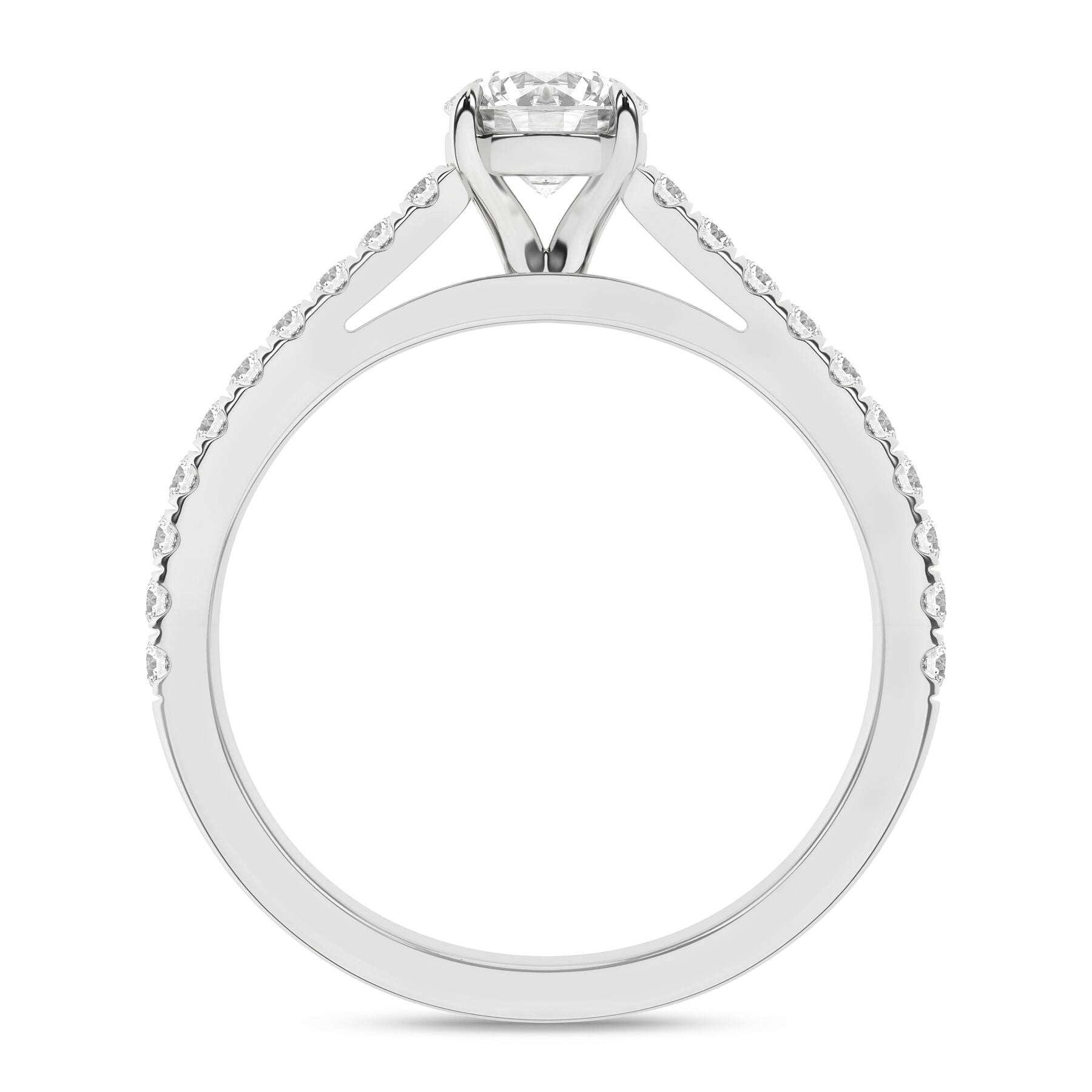 14K White Gold Round Diamond Engagement Ring With Diamond Accents