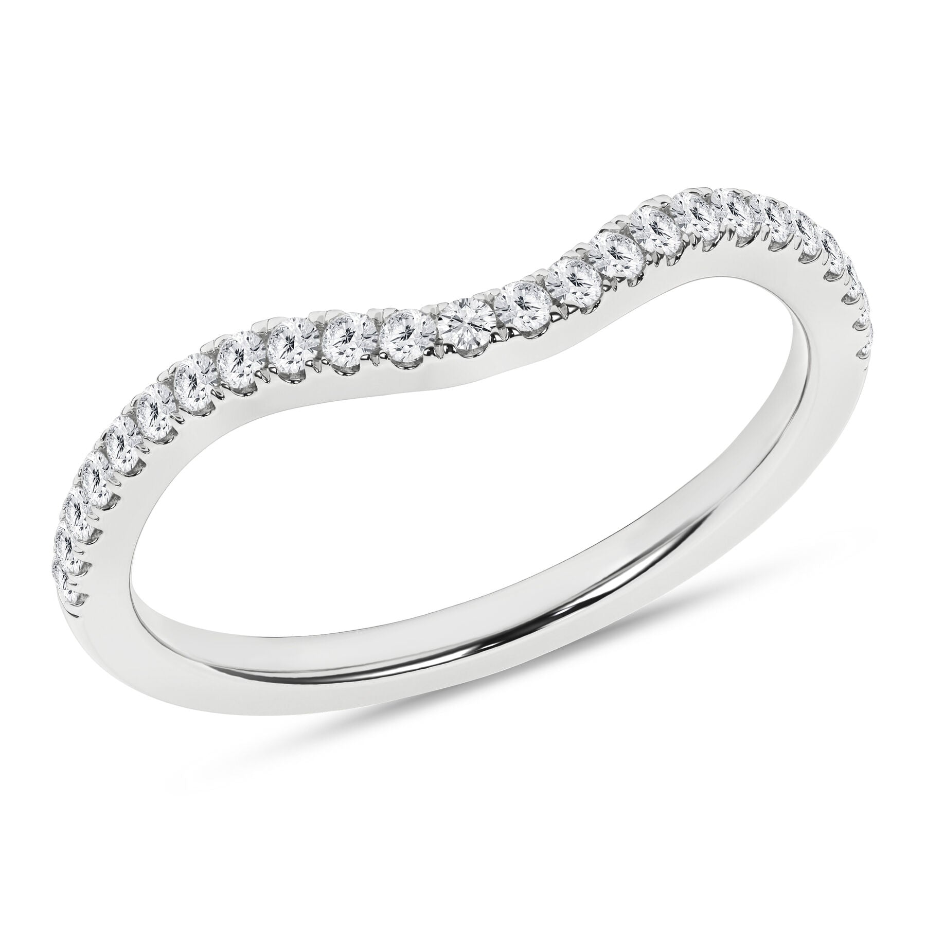 14K White Gold Curved Diamond Wedding Band