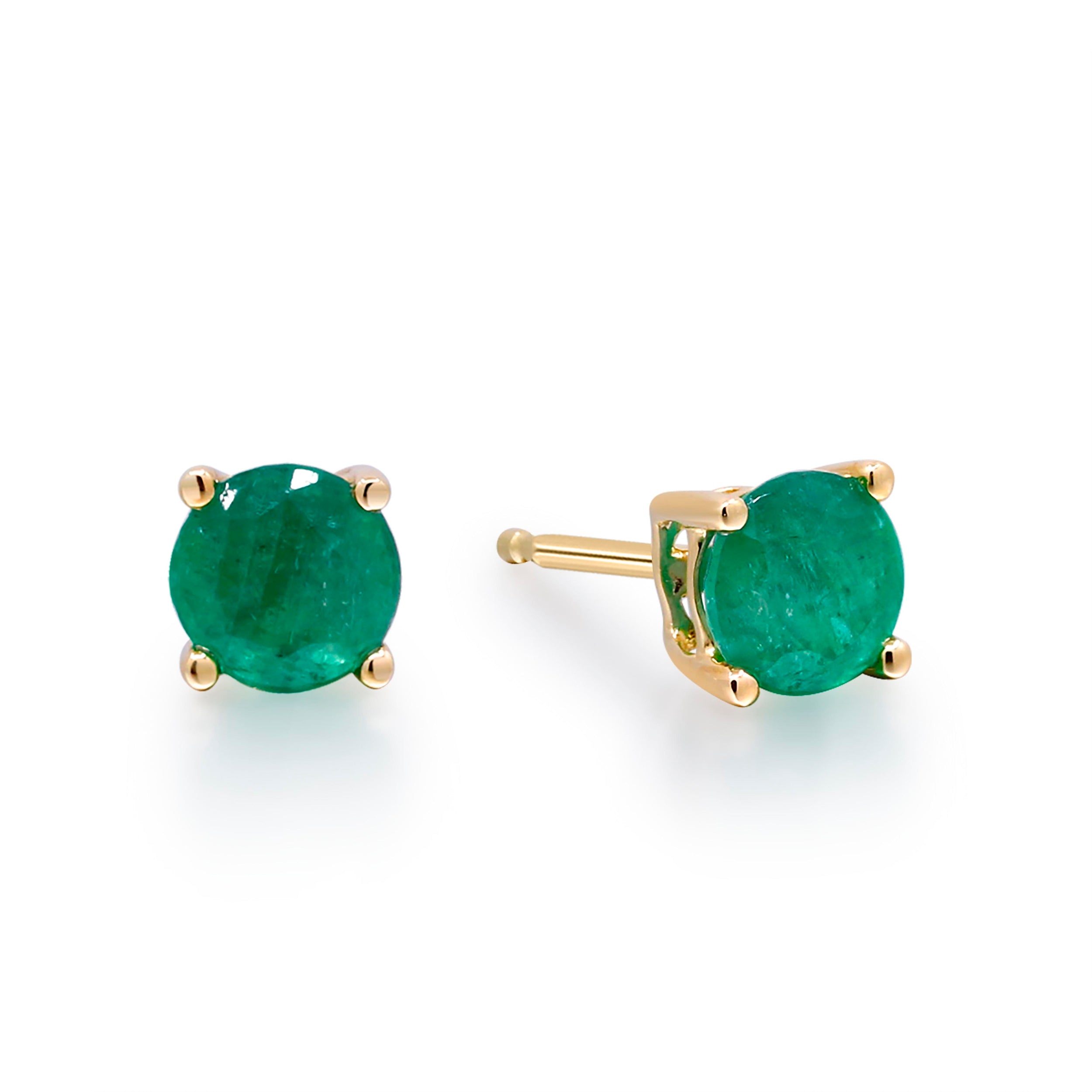 10K Yellow Gold Emerald Stud Earrings
