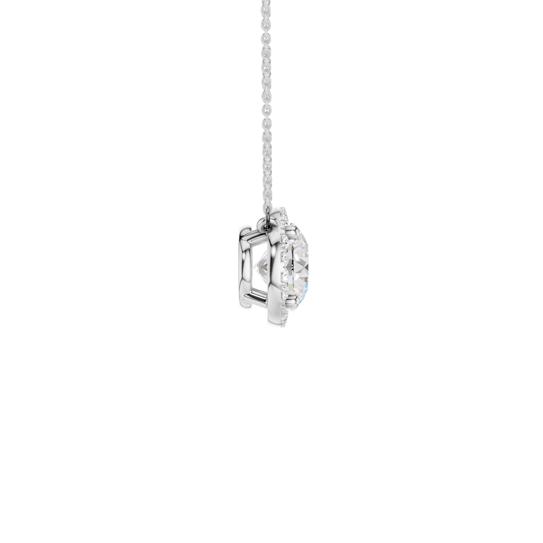 14K White Gold Diamond Pendant with Halo