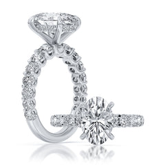 14K White Gold Oval Diamond Engagement Ring With Hidden Halo and Diamond Accents