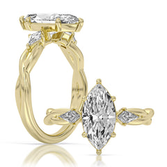 14K Yellow Gold 100-Facet Marquise Diamond Engagement Ring