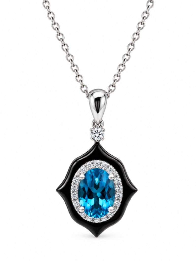 10K White Gold Swiss Blue Topaz Necklace