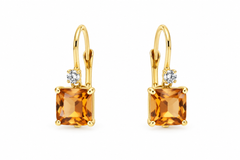 14K Yellow Gold Square Citrine and Diamond Earrings