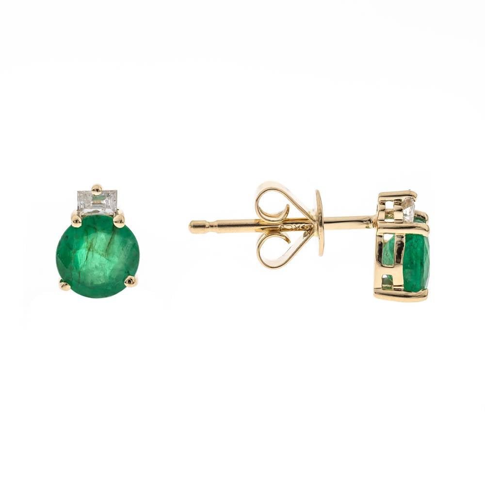 10KYG RND EMERALD & DIA STUDS