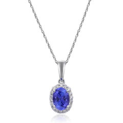 10K White Gold Tanzanite and Diamond Halo Pendant