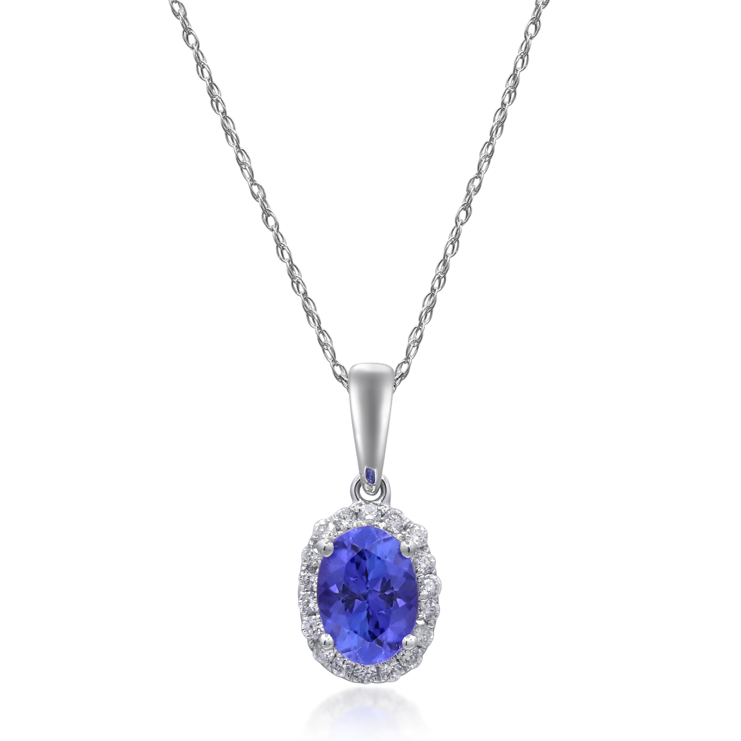10K White Gold Tanzanite and Diamond Halo Pendant
