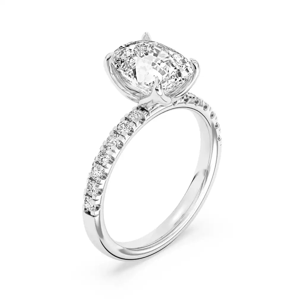 100-Facet Cushion-Cut Lab Grown 3.02 Diamond Engagement Ring in 14K White Gold with Diamond Accents
