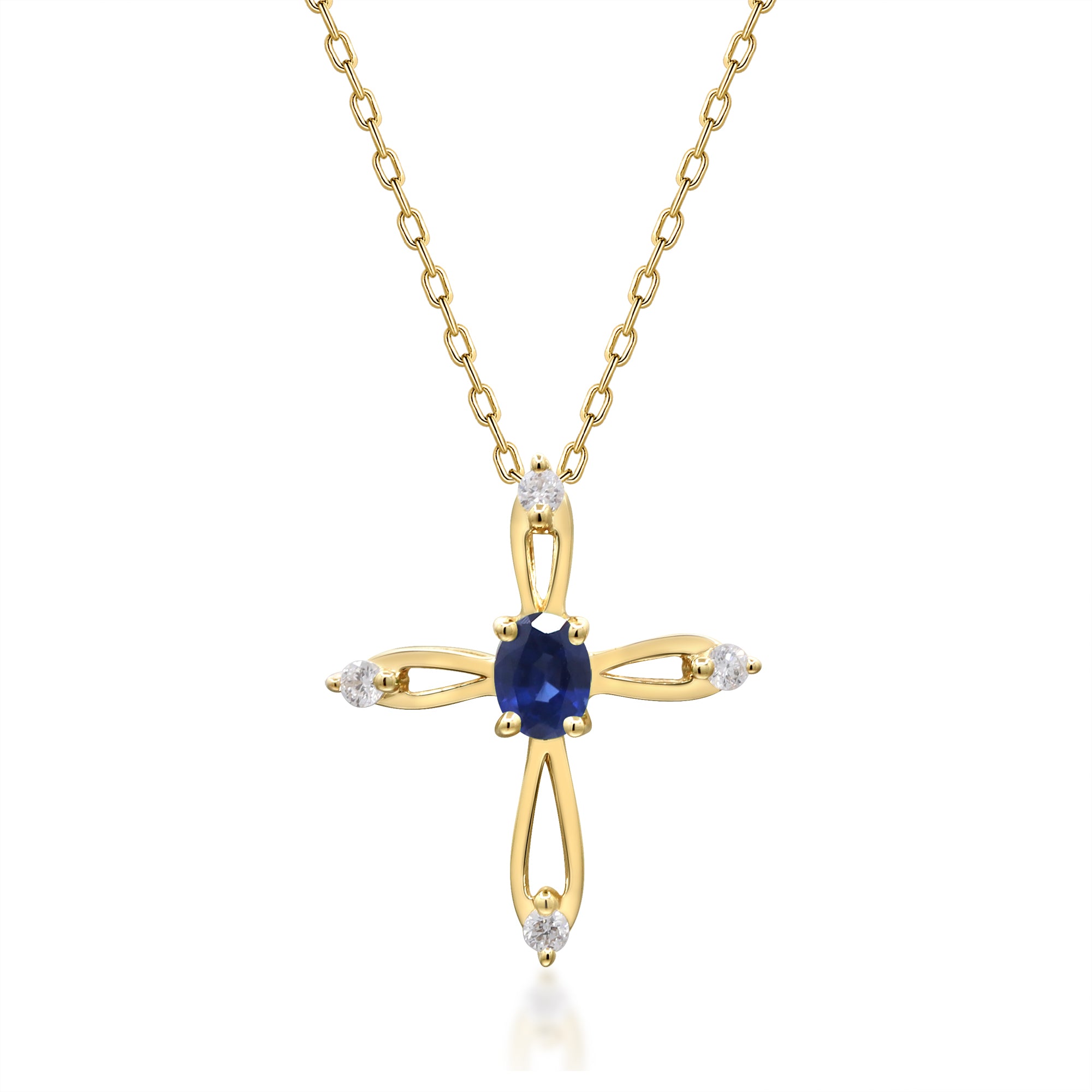 10K Yellow Gold Sapphire and Diamond Cross Pendant