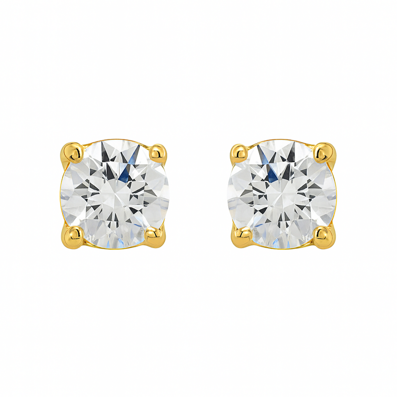 1ct lab diamond studs in 4 prong setting, 14k yellow gold