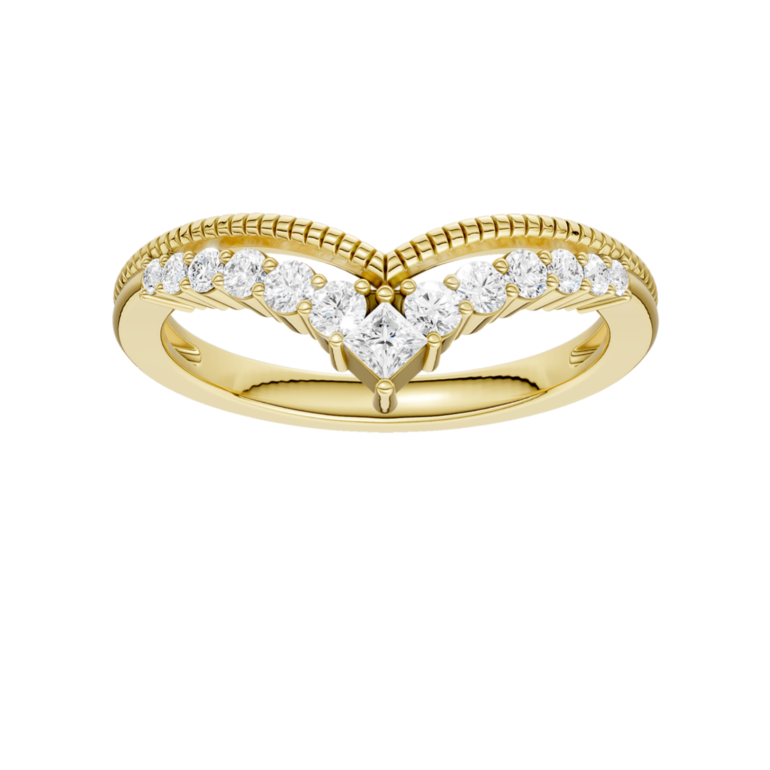 14K Yellow Gold Diamond Milgrain Chevron Band