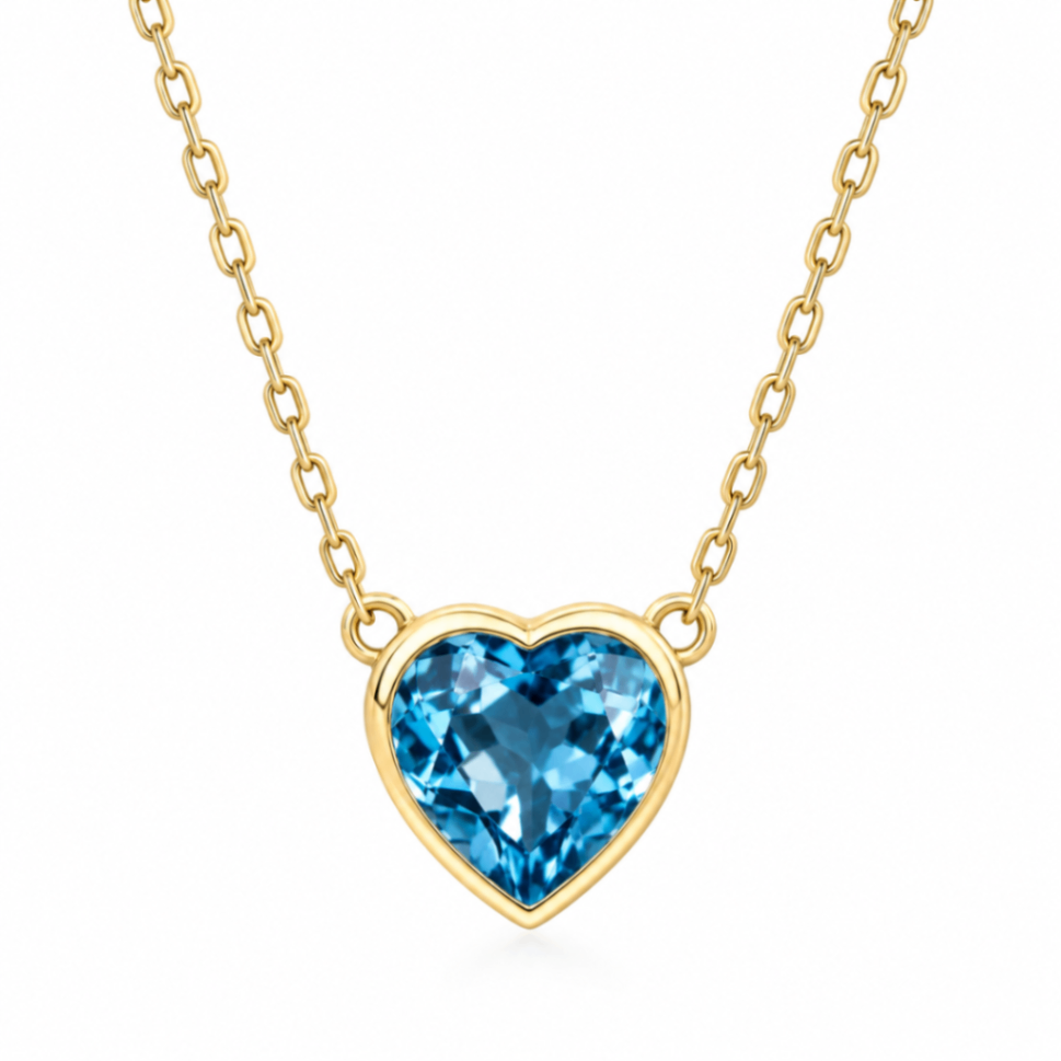 10K Yellow Gold Swiss Blue Topaz Heart Pendant
