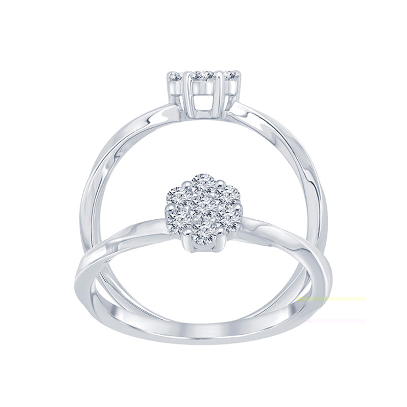 Sterling Silver Diamond Cluster Solitaire Ring
