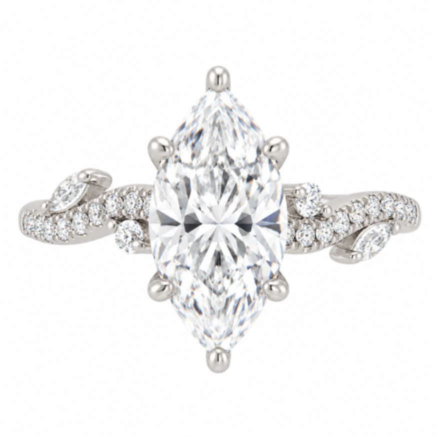 14K White Gold 3CT Lab-Grown Marquise Diamond Ring
