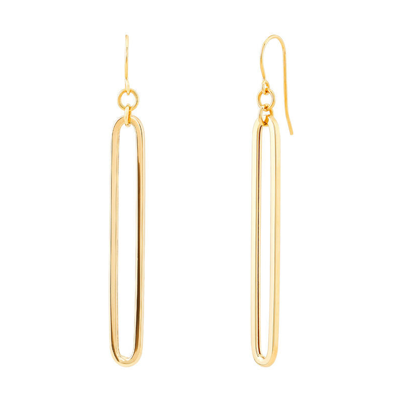 14KY POLISHED OPEN LONG PAPERCLIP EARRINGS