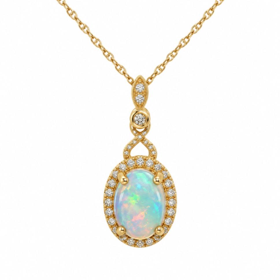 10K Yellow Gold Ethiopian Opal & Diamond Pendant