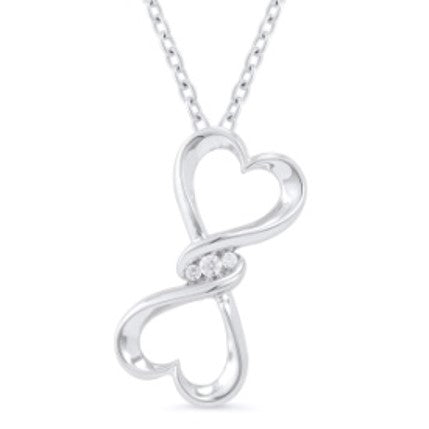 Ss Dbl Hear Pendant W/.03Ct Diamond Accent