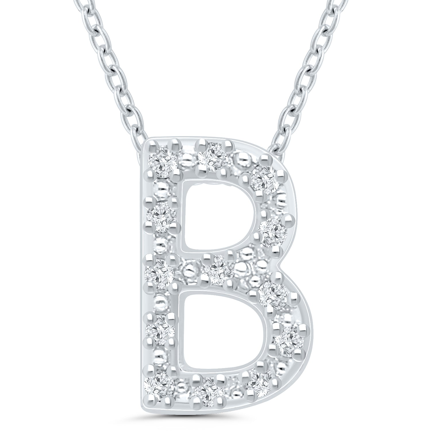 Ss .05Cttw B Initial Pendant 18"