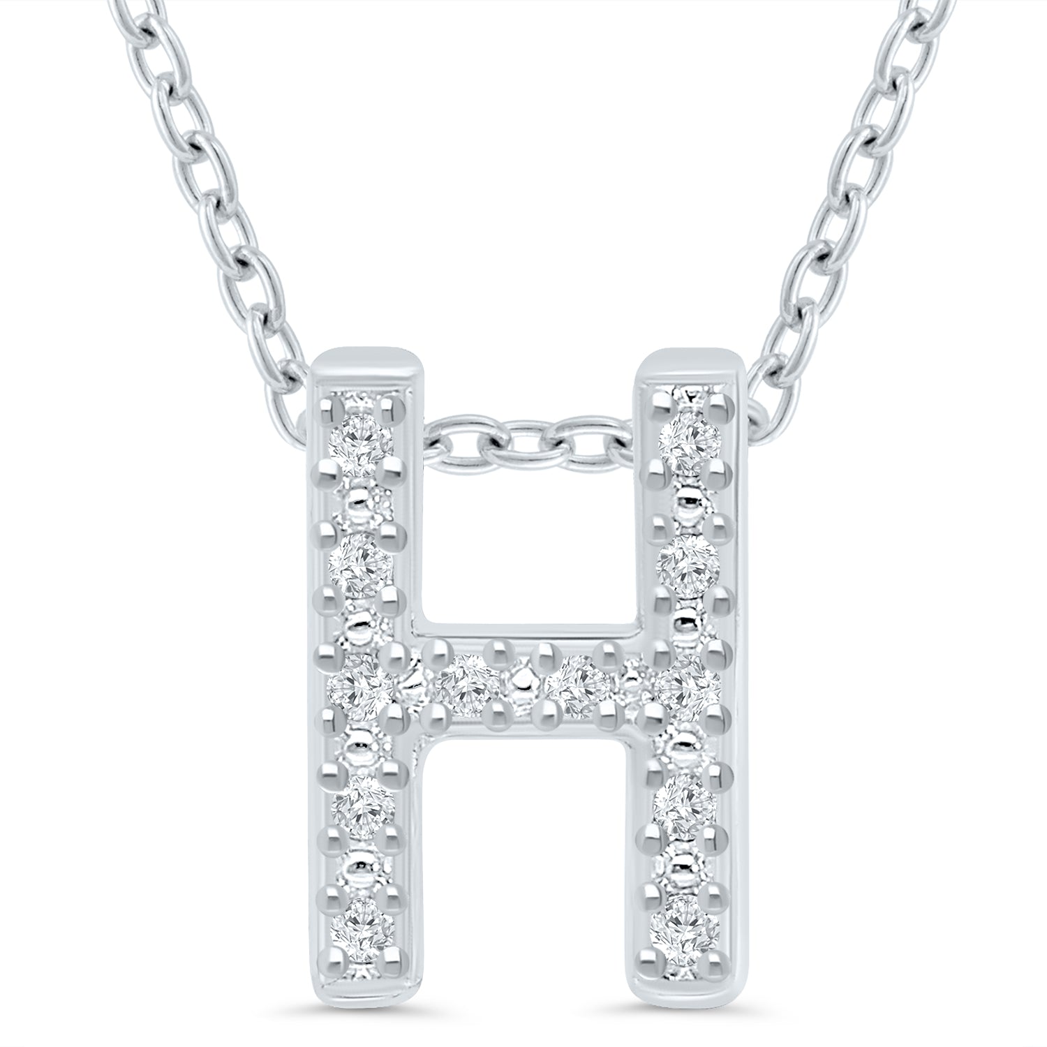 Ss .05Cttw H Initial Pendant 18"