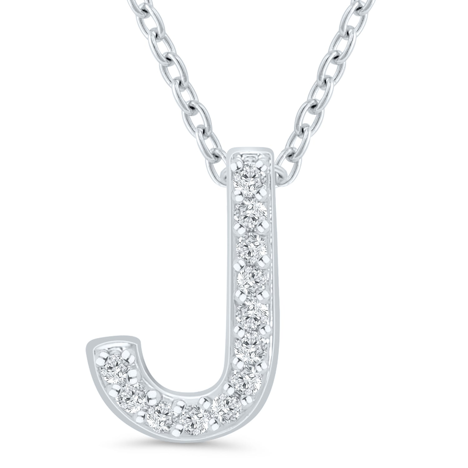 Ss .05Cttw J Initial Pendant 18"