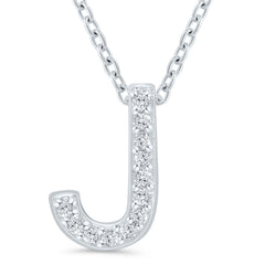Ss .05Cttw J Initial Pendant 18"