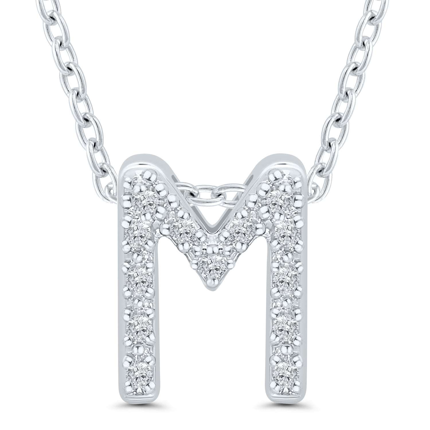 Ss .05Cttw M Initial Pendant 18"