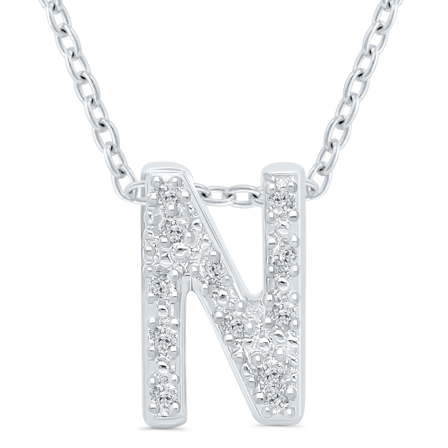 Ss .05Cttw N Initial Pendant 18"