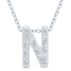 Ss .05Cttw N Initial Pendant 18"