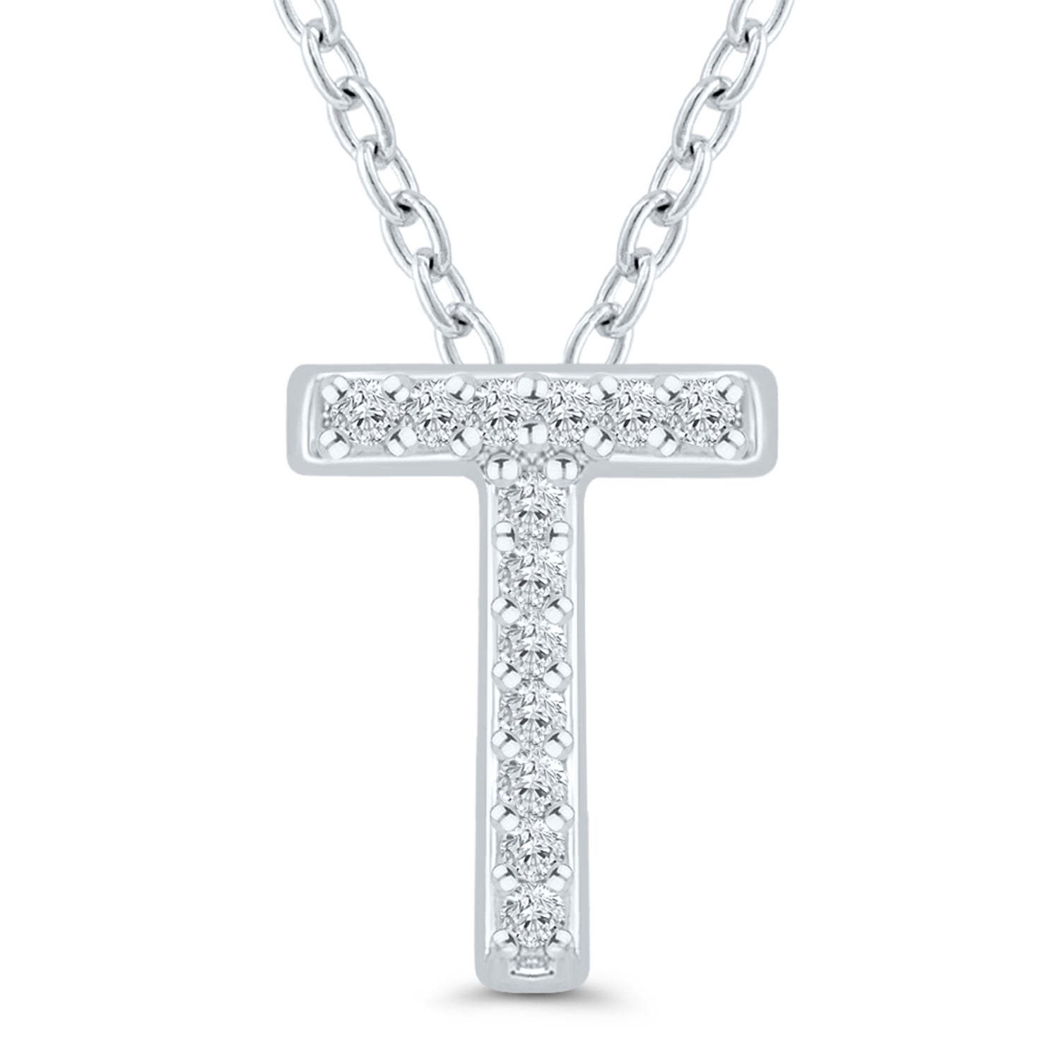 Ss .05Cttw T Initial Pendant 18"