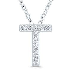 Ss .05Cttw T Initial Pendant 18"