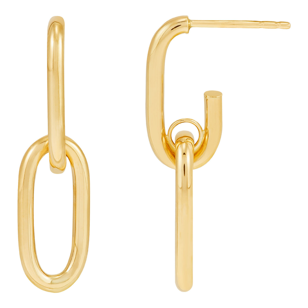 14K Yellow Gold Pol Doorknocker Oval Link Drop Earrings