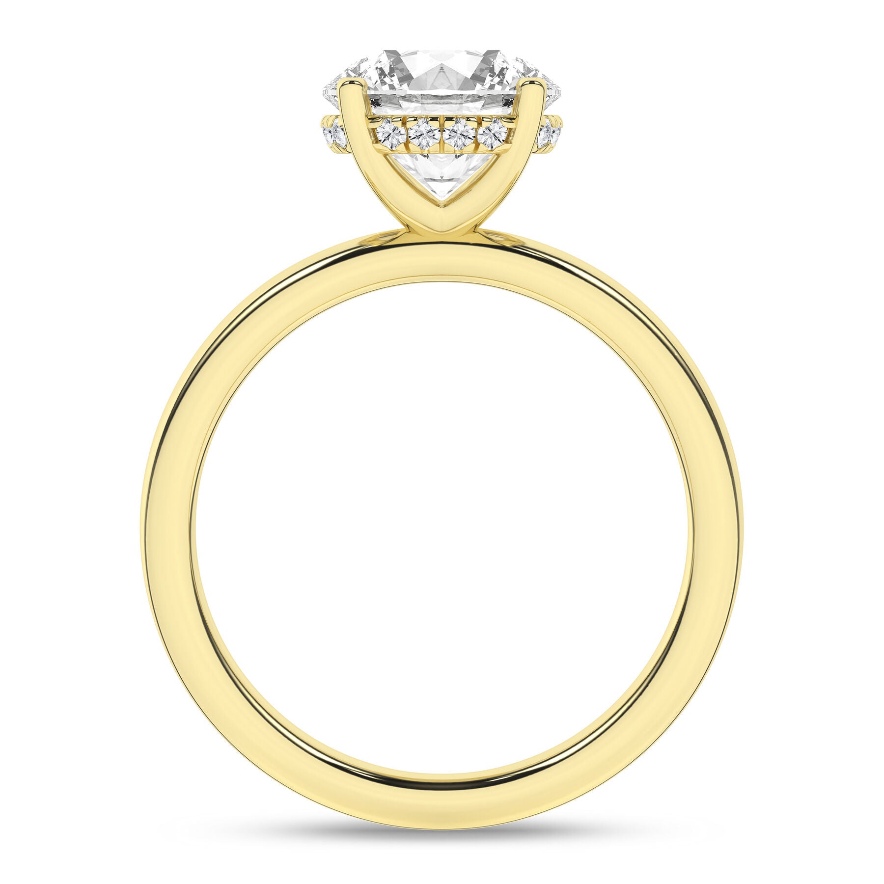 14L Yellow Gold Hidden Halo Plain Shank Round Engagement Ring