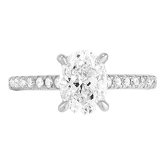 14K White Gold Oval Lab Grown Diamond Engagement Ring With Hidden Halo and Diamond Accents