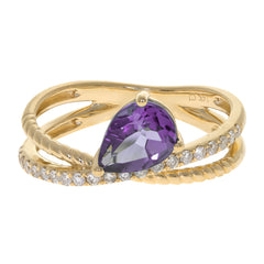 10K Yellow Gold Amethyst Ring with Diamond Accents