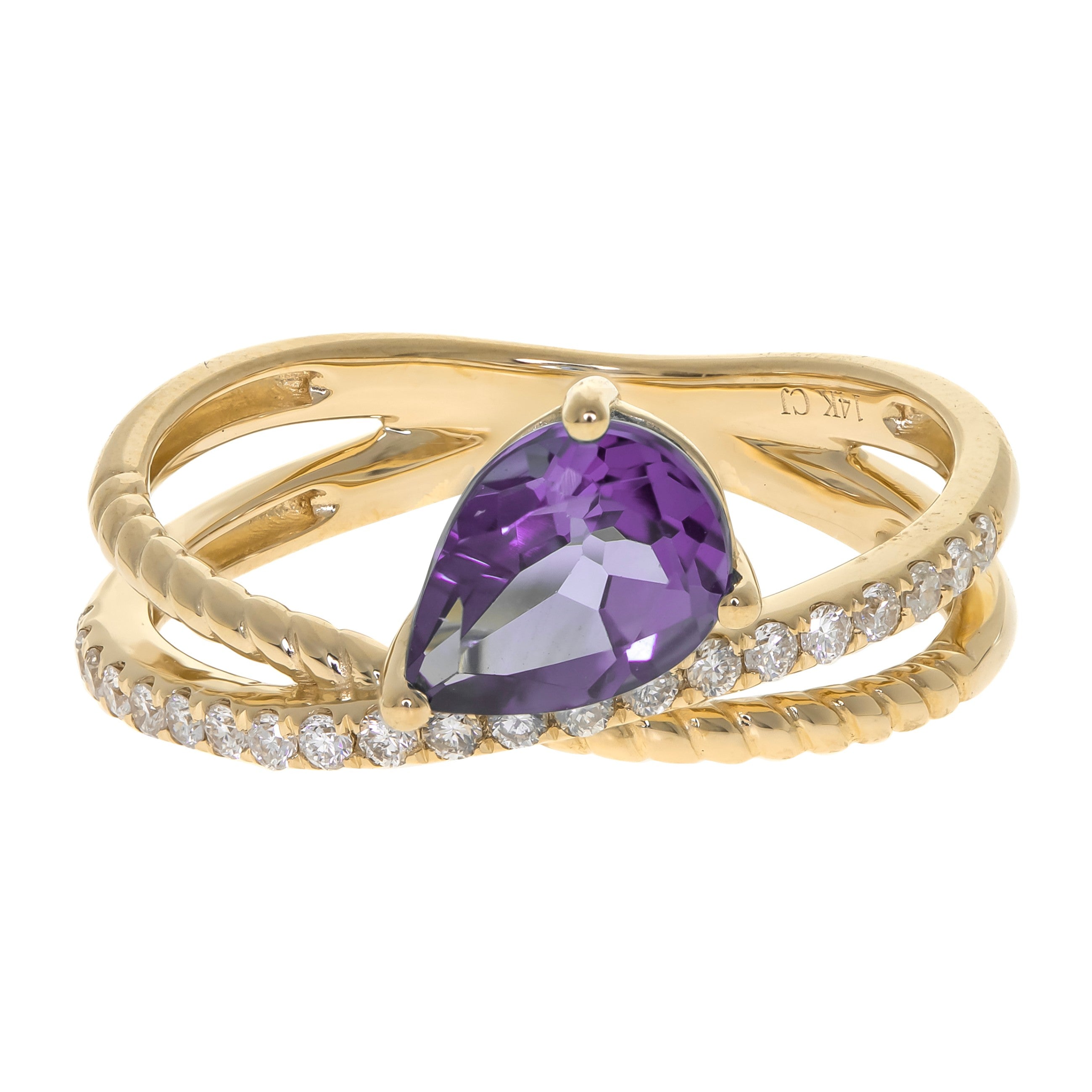 10K Yellow Gold Amethyst Ring with Diamond Accents
