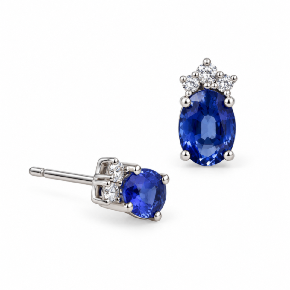 18K White Gold Tanzanite Studs with Diamond Accents