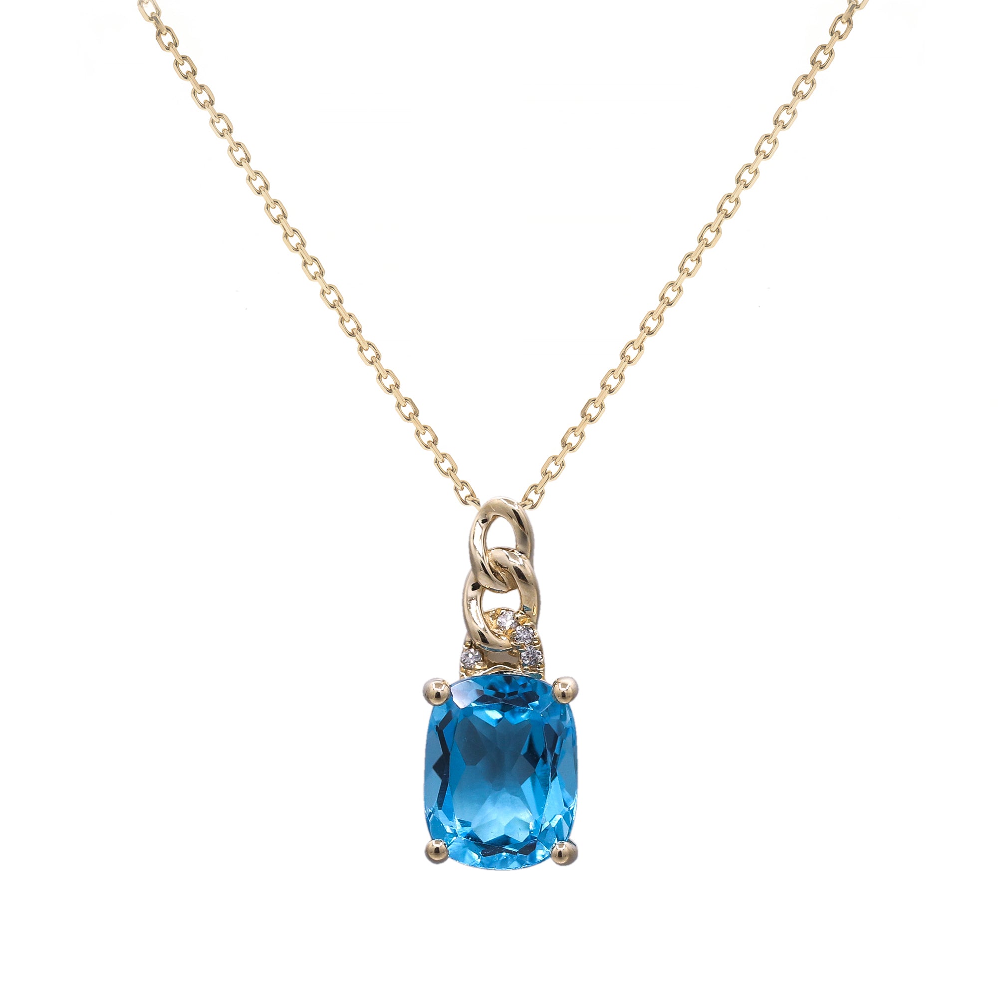 10KY SWISS BLUE TOPAZ CUSHION CUT PEND