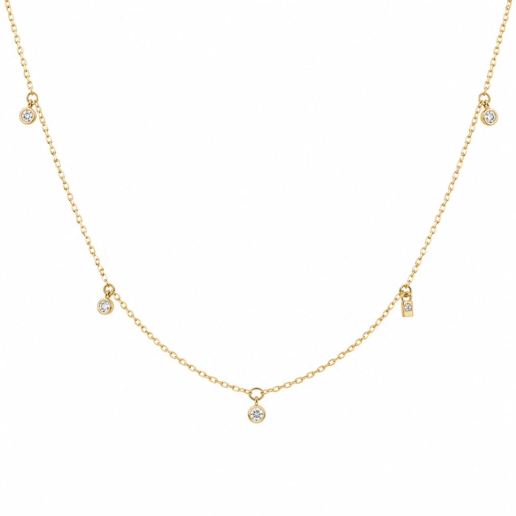 10K Yellow Gold Bezel Set Diamond Necklace