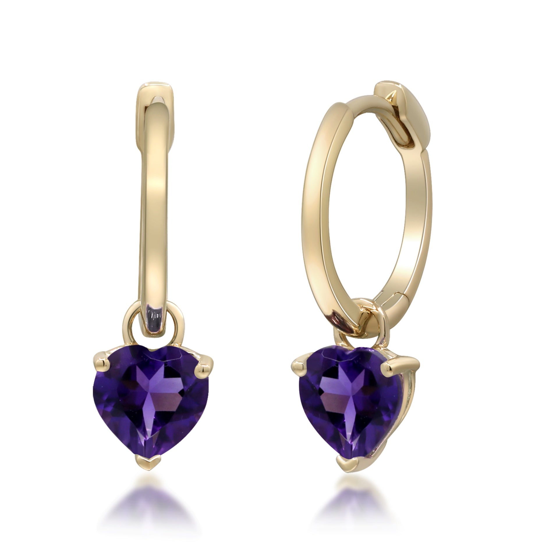 10K Yellow Gold Amethyst Hear Shaped Dangle Earrings