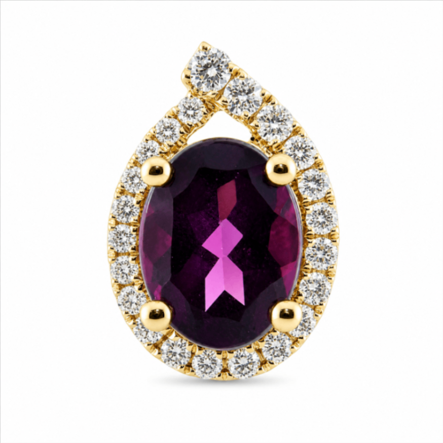 10K Yellow Gold Rhodolite and Diamond Oval Pendant