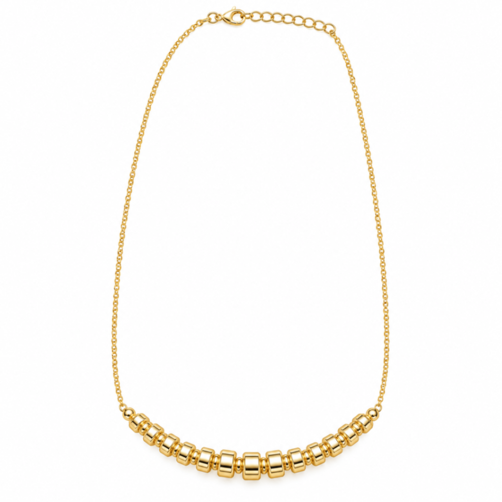 14K Yellow Gold Graduated Rondelle & Bead Popcorn Chain Necklace