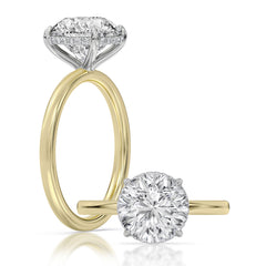 14K Two Toned Gold Oval Diamond Engagement Ring with Hidden Halo