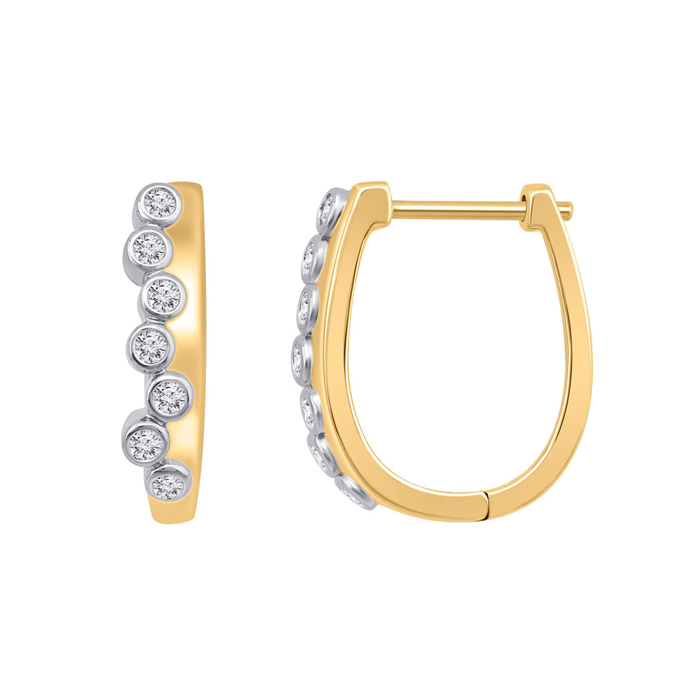 SS W/GOLD PLATING & LAB DIA HUGGIES D=.20CTTW