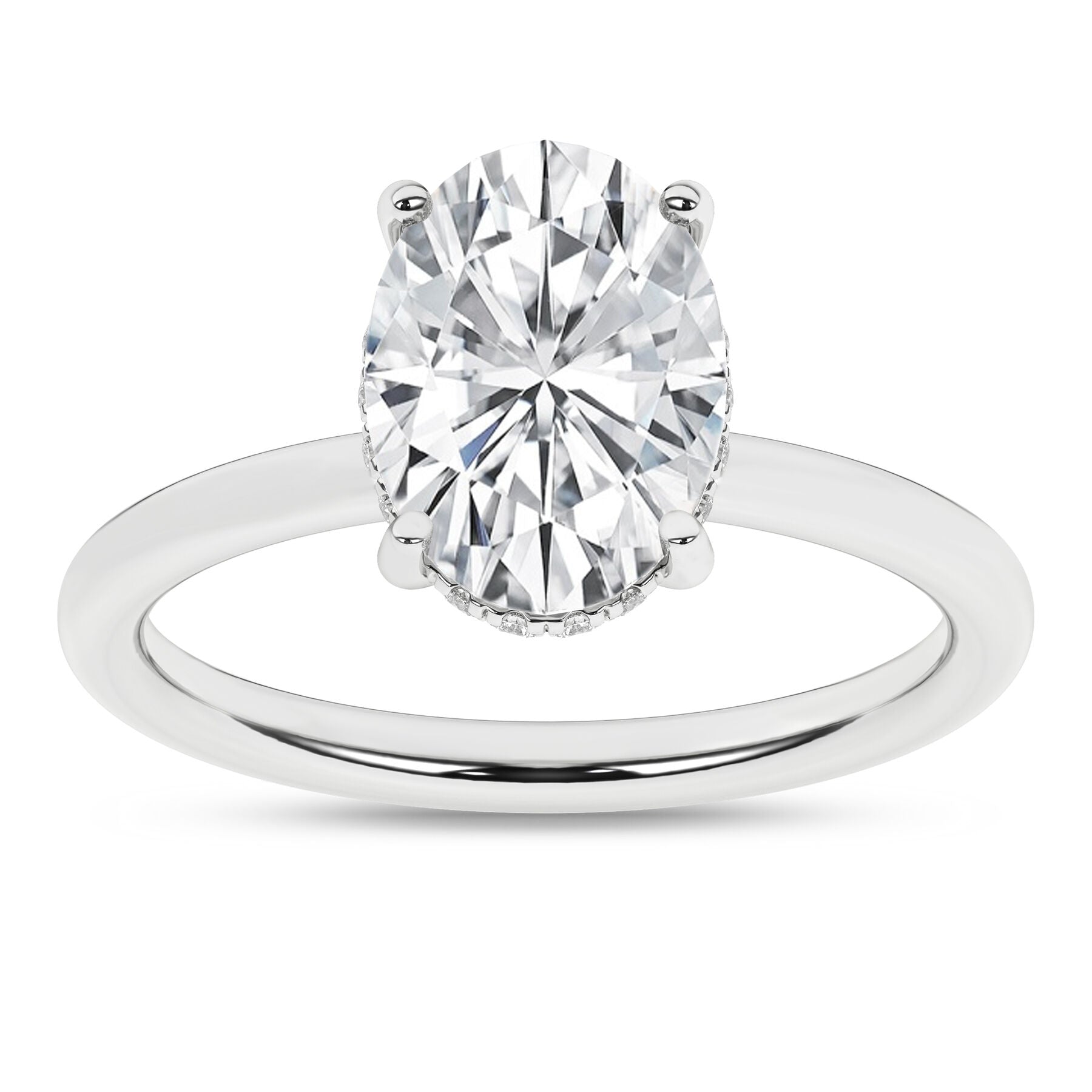 14K White Gold Oval Diamond Engagement Ring with Hidden Halo
