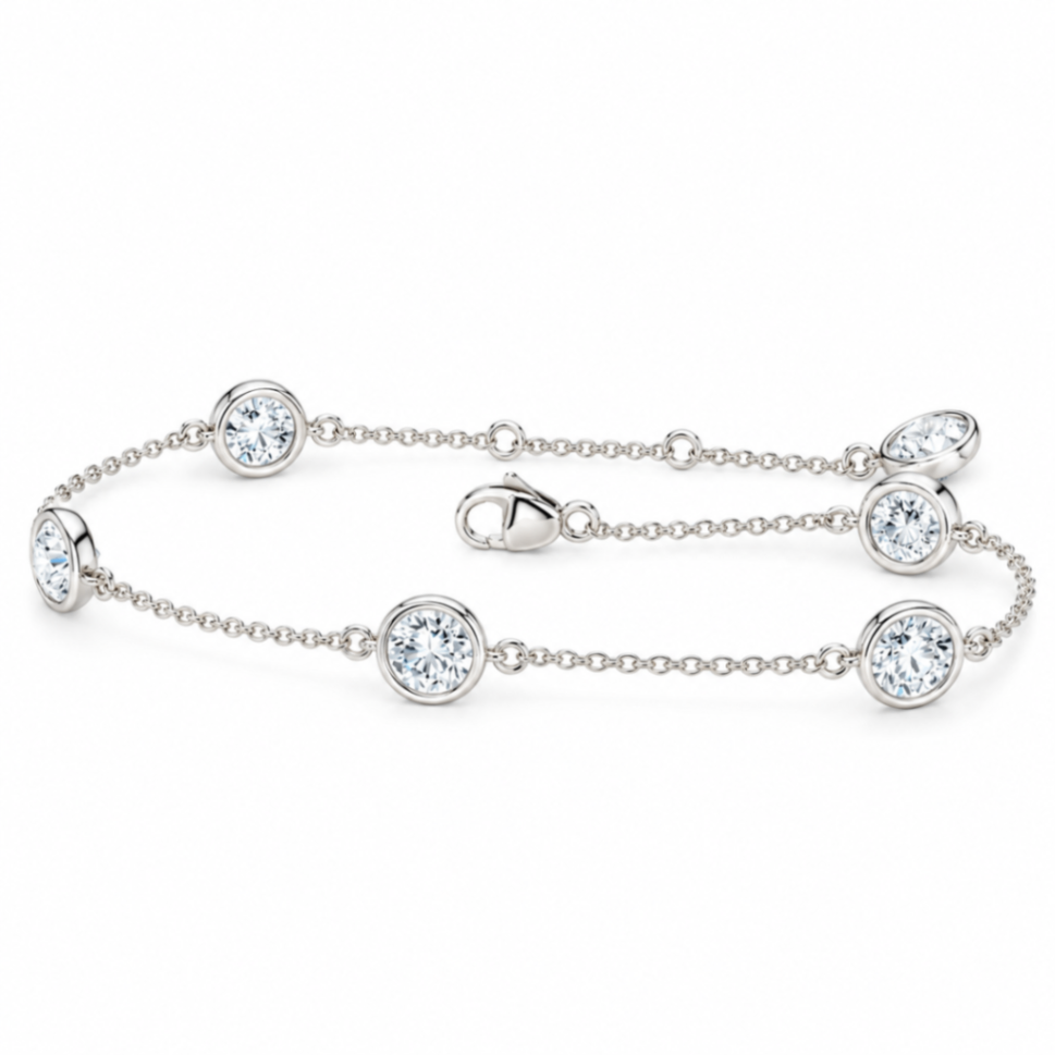 14K White Gold Station Bezel-Set Bracelet