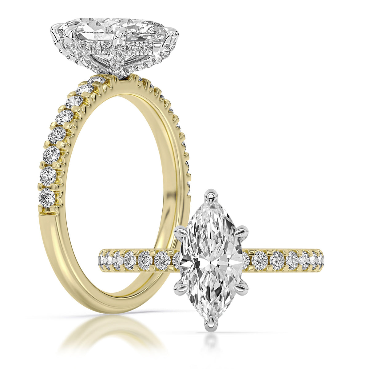 14K Yellow Gold Lab Grown 100-Facet Marquise Diamond Engagement Ring